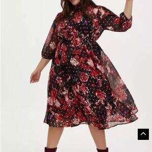 Torrid Red and Black Floral Midi Dress